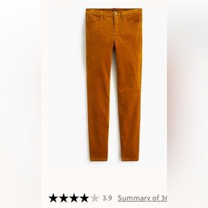 J. Crew 9" mid-rise skinny corduroy pant, Brandy (mustard), size 34